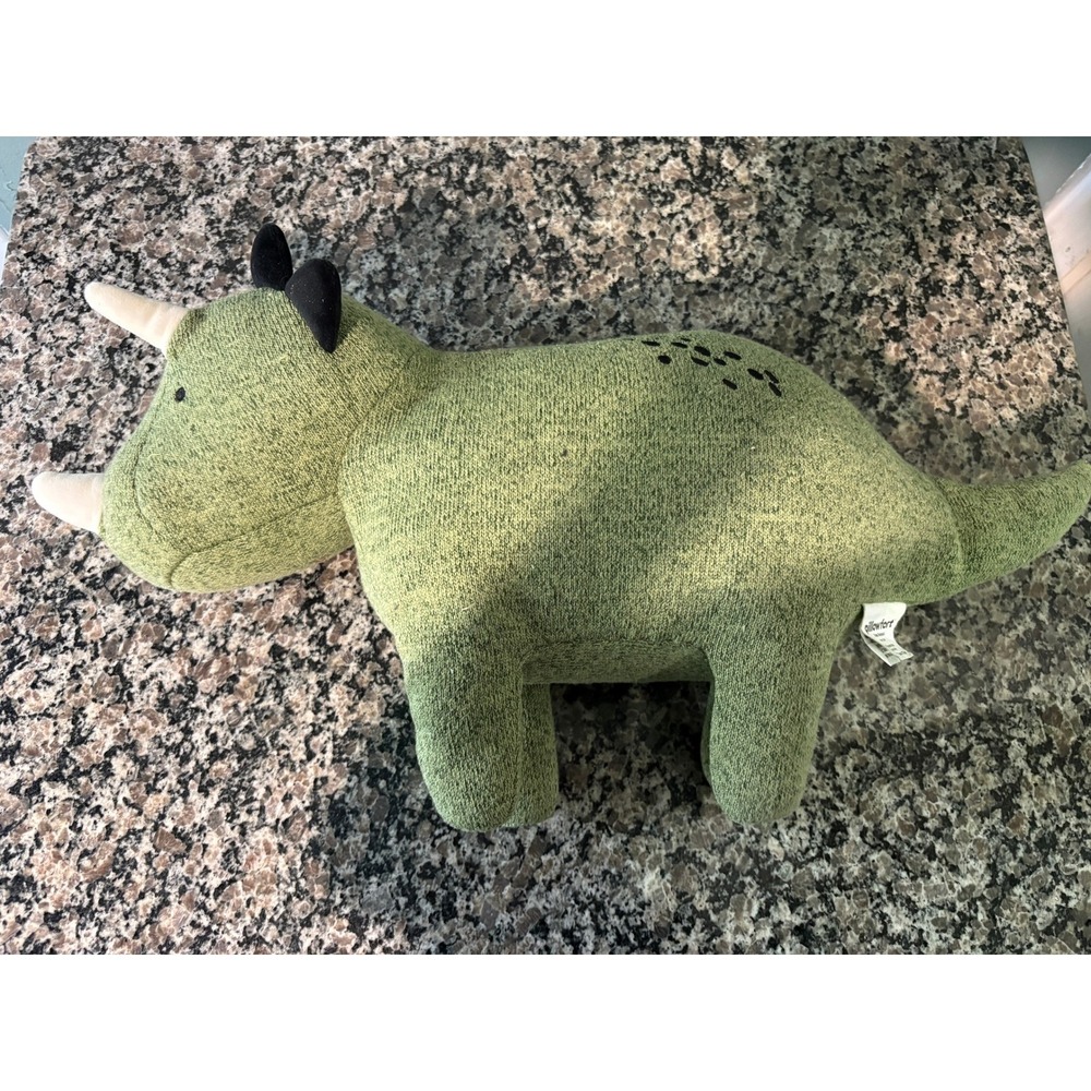 Pillowfort Green Dinosaur Triceratops Knit Plush Throw Pillow 21x7 Nursery Decor